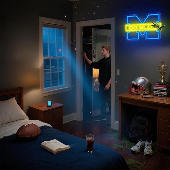 MICHIGAN GO BLUE NCAA LED Neon Sign For Bar, Porch, Garage, Mancave 14 Inch - Picture 2 of 4